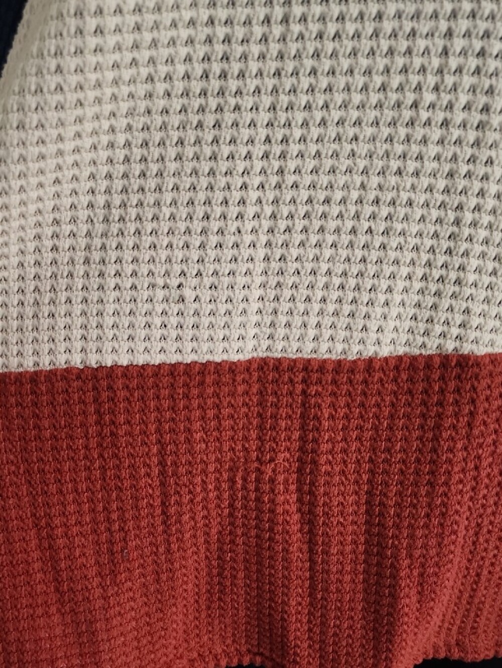Waffle Knit Colorblock Button Front Pullover - Navy/Ivory/Rust - Picture 3 of 7